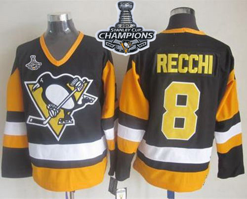 Penguins #8 Mark Recchi Black CCM Throwback Stanley Cup Finals Champions Stitched NHL Jersey